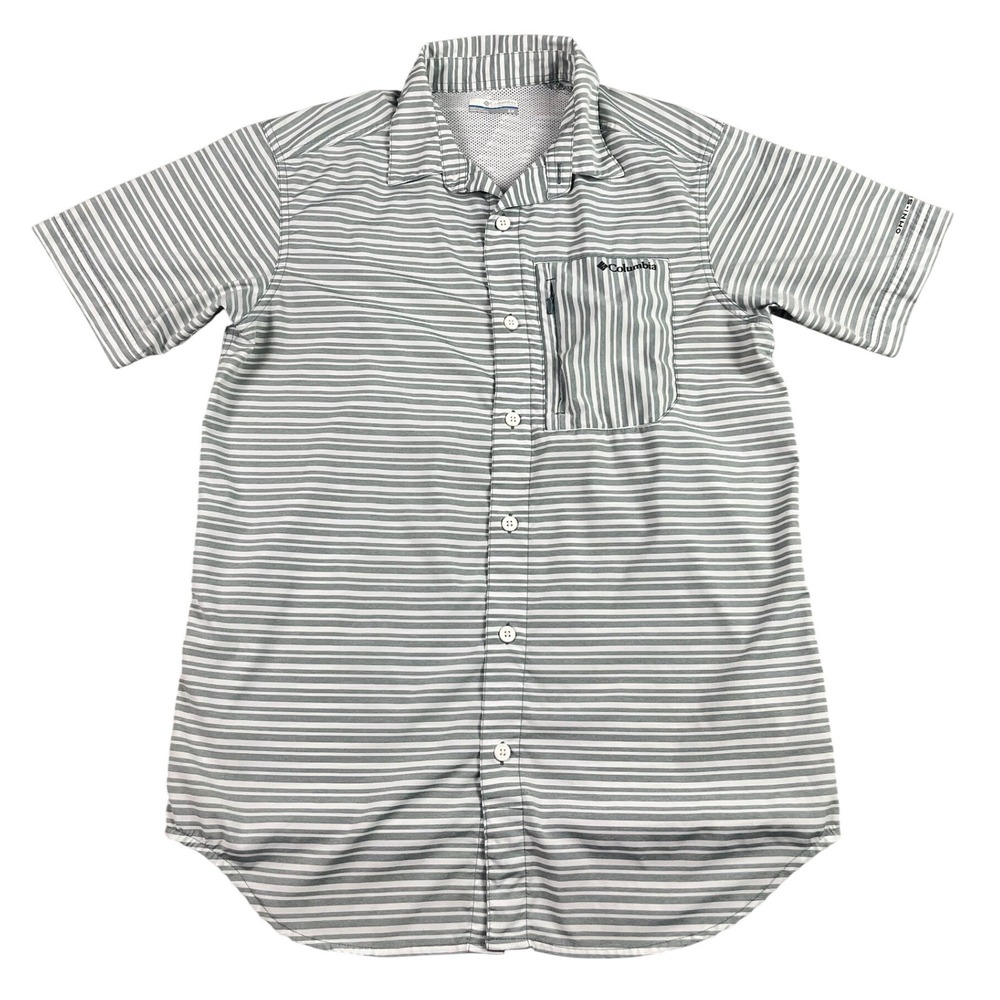 Columbia Omni-Shade Men's Short Sleeve Button Down Shirt Striped Grey Small P - Picture 1 of 9